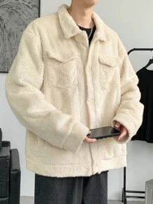 Manfinity Men Flap Pocket Drop Shoulder Jacket - Beige - View 4