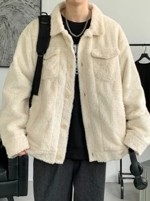 Manfinity Men Flap Pocket Drop Shoulder Jacket - Beige - View 5