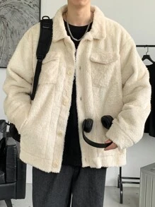 Manfinity Men Flap Pocket Drop Shoulder Jacket - Beige - View 6