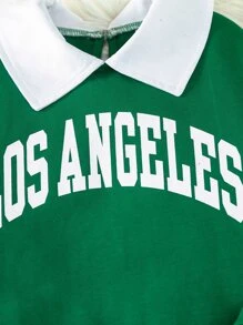 年輕女孩字母圖形對比領口運動衫＆百褶裙 - 彩色 - 查看 6