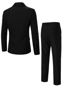 Manfinity Mode Men Double Breasted Striped Blazer & Suit Pants - Black - View 2