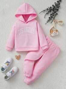 SHEIN 少女信封圖形垂墜肩上衣和汗褲 - 粉色 - 查看 1