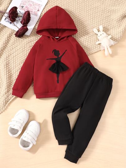 Toddler Girls Figure Graphic Contrast Mesh Hoodie & Joggers