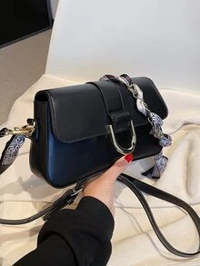 Túi vai màu trơn Có thể điều chỉnh được Đúng mốt - màu đen - Xem 3