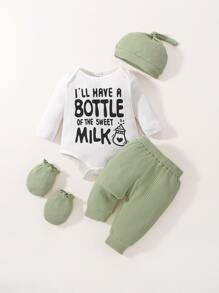 男婴童標語圖案連體衣和運動褲和帽和手套 - 彩色 - 查看 1