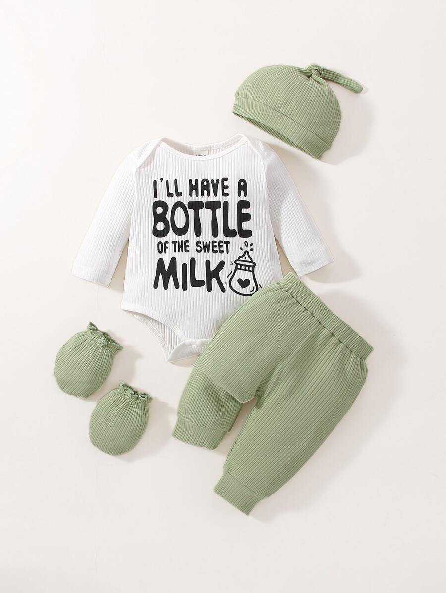 男婴童標語圖案連體衣和運動褲和帽和手套 - 彩色 - 查看 1