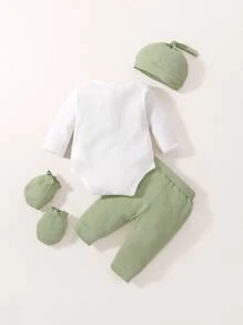 男婴童標語圖案連體衣和運動褲和帽和手套 - 彩色 - 查看 2