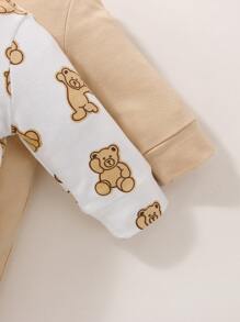 SHEIN Newborn Baby Boy 2pcs Bear Print Jumpsuit