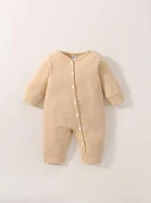 SHEIN Newborn Baby Boy 2pcs Bear Print Jumpsuit