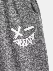 SHEIN Unity Plus Expression Print Drawstring Waist Joggers - Dark Grey - View 3