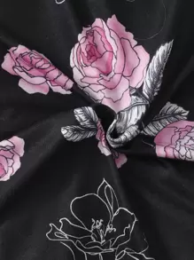 Baby Girl Floral Print Contrast Binding Bow Front Jumpsuit - Black - View 7