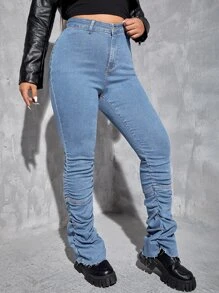 SHEIN EZwear Plus Skinny jeans Hoge taille Ruches Gestapeld