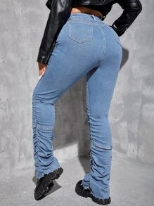 SHEIN EZwear Plus Skinny jeans Hoge taille Ruches Gestapeld