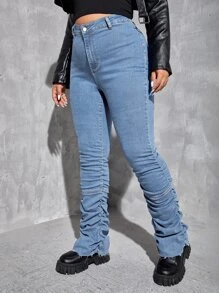 SHEIN EZwear Plus Skinny jeans Hoge taille Ruches Gestapeld