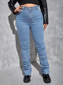 SHEIN EZwear Plus Skinny jeans Hoge taille Ruches Gestapeld
