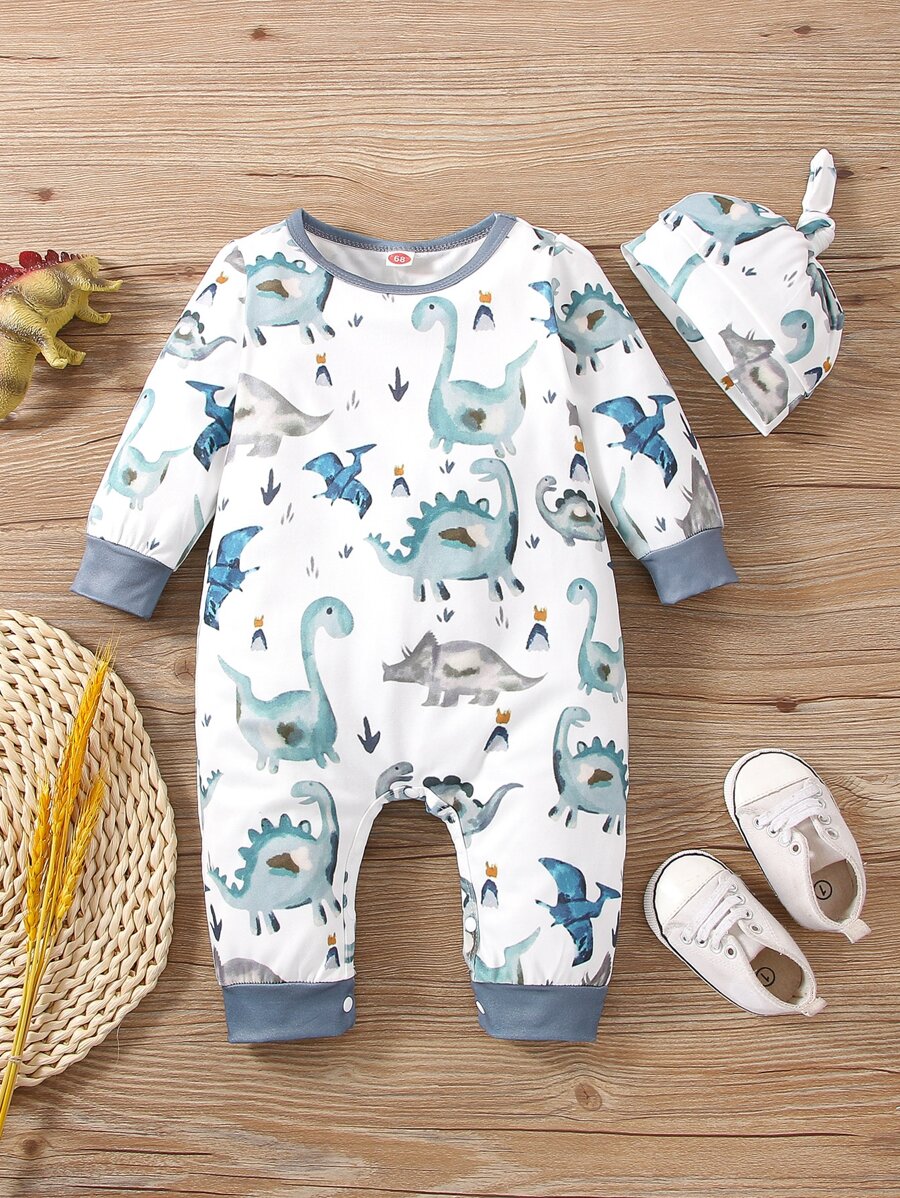 Baby Boy Dinosaur Print Jumpsuit - Multicolor - View 1