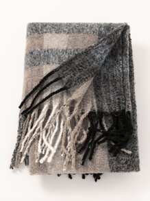 Chal con patrón de cuadros bajo con fleco - Multicolor - Ver 3