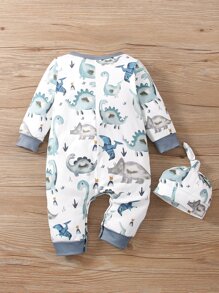Baby Boy Dinosaur Print Jumpsuit - Multicolor - View 2
