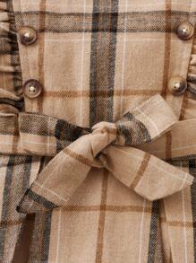 Vestido De Bebé Con Estampado De Cuadros, Ribete De Volantes Y Sombrero - Camel - Ver 3