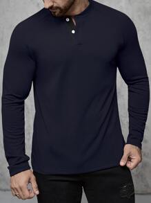 Manfinity Hombres Camisa polo de manga raglán - Azul Marino - Ver 1