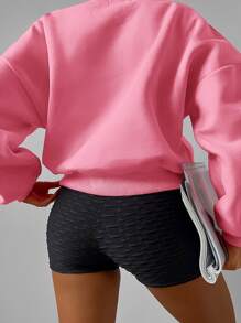 RueChic Solid Mock Neck Drop Shoulder Pullover - Pink - View 2