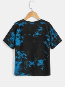 SHEIN Leap Crew Boys Cartoon Face Print Tie Dye Tee & Joggers - Blue - View 5