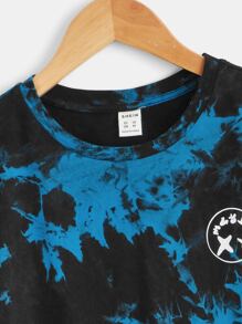 SHEIN Leap Crew Boys Cartoon Face Print Tie Dye Tee & Joggers - Blue - View 7