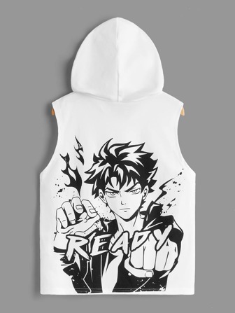 SHEIN Tween Boy Casual Cartoon Character & Letter Print Hoodie Vest