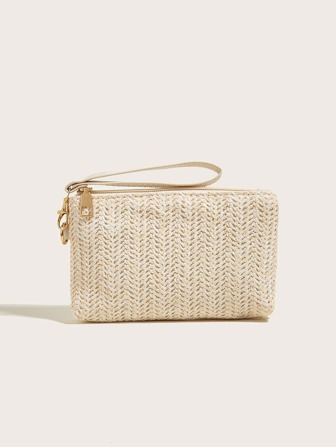 Vävd lång handledsplånbok för kvinnor Strandhandväska Halmväska Business Casual Armbandsplånbok Skolmaterial Lärarpresenter Tillbaka till skolan