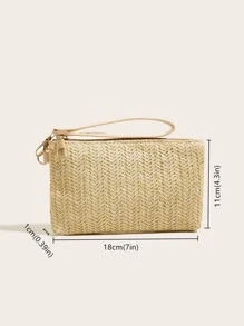 極簡風格草編包 - 杏色 - 查看 5