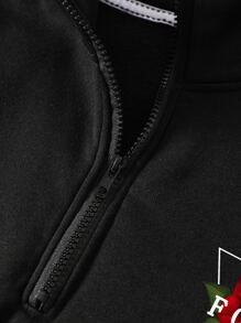 SHEIN EZwear Plus Letter & Floral Print Half Zip Sweatshirt - Black - View 5