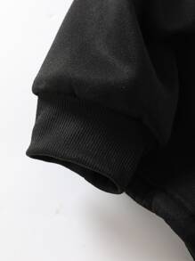 SHEIN EZwear Plus Letter & Floral Print Half Zip Sweatshirt - Black - View 7