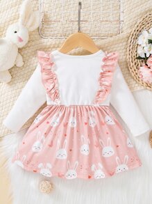 Bebé Vestido con estampado de conejo ribete con fruncido con lazo delantero - Multicolor - Ver 2