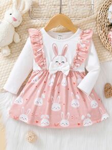 Bebé Vestido con estampado de conejo ribete con fruncido con lazo delantero - Multicolor - Ver 7