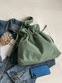 Drawstring Design Bucket Bag - Green - View 7