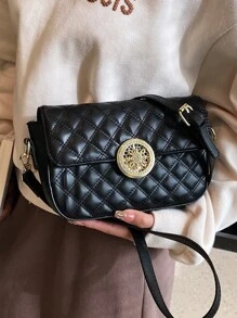 Metal Lock Argyle Quilted Flap Square Bag