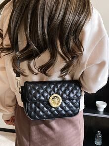 Metal Lock Argyle Quilted Flap Square Bag