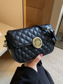 Metal Lock Argyle Quilted Flap Square Bag