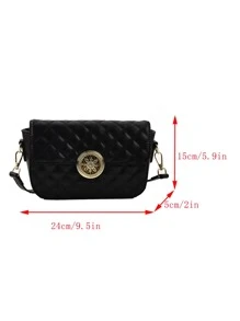 Metal Lock Argyle Quilted Flap Square Bag