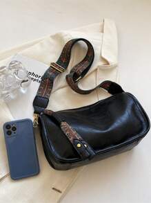 復古斜挎包幾何帶流浪包女士PU皮革肩膀錢包