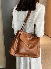 Bolso tote de hombro con bolsillo delantero - Marrón - Ver 6