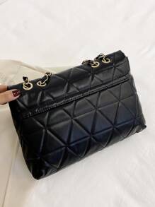 Đơn giản thời trang nắp PU màu đen vàng dung tích lớn hốc hình học thanh lịch trí tuệ túi xách nữ túi xách chỉ thêu dây chuyền kim loại túi đeo vai - màu đen - Xem 6