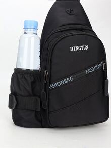 迷你字母圖案單肩包 - 黑色 - 查看 7