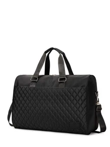 Men Quilted Detail Duffel Bag - Black - View 1