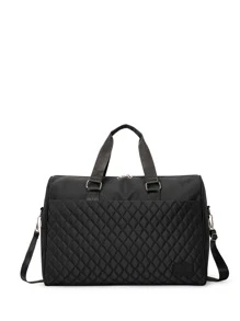 Men Quilted Detail Duffel Bag - Black - View 2
