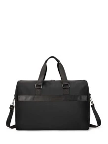 Men Quilted Detail Duffel Bag - Black - View 3