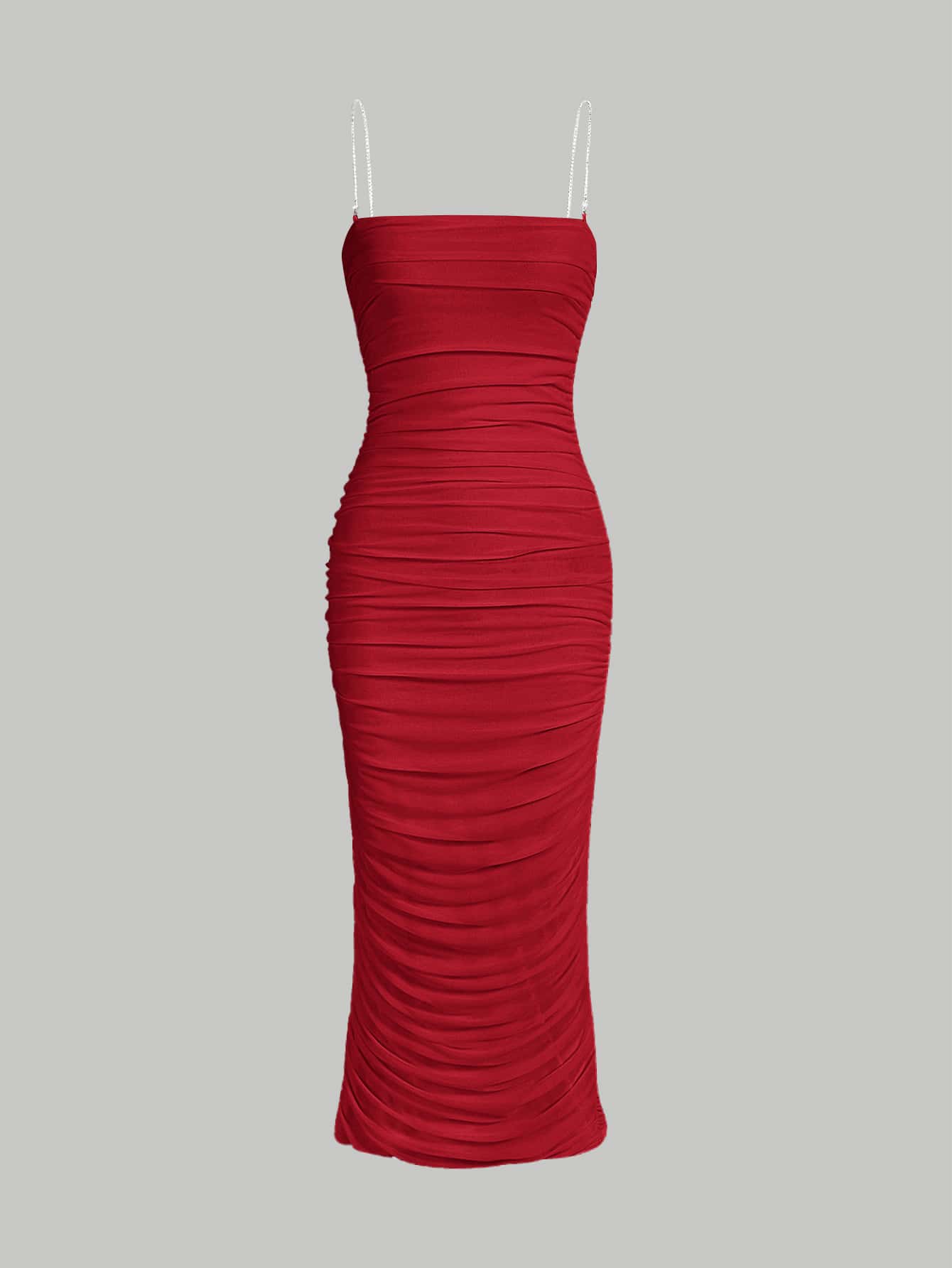 SHEIN MOD Vestido de tirantes con diseño de diamante de imitación fruncido - Rojo - Ver 1