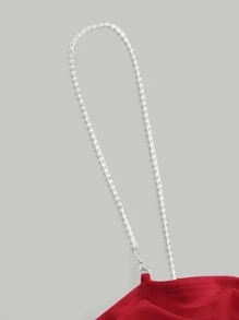 SHEIN MOD Vestido de tirantes con diseño de diamante de imitación fruncido - Rojo - Ver 4