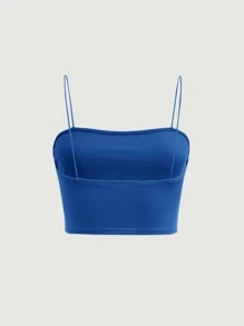 SHEIN MOD Top corto de tirantes unicolor - Azul - Ver 2