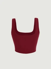 SHEIN MOD Women's Solid Color Asymmetric Hem Cropped Fitted Tank Top Burgundy Red - Burgundy - View 5